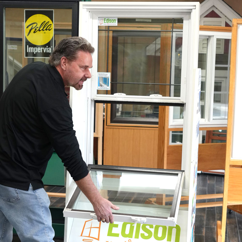 Window showroom sample corner detail showing quality materials and finishes